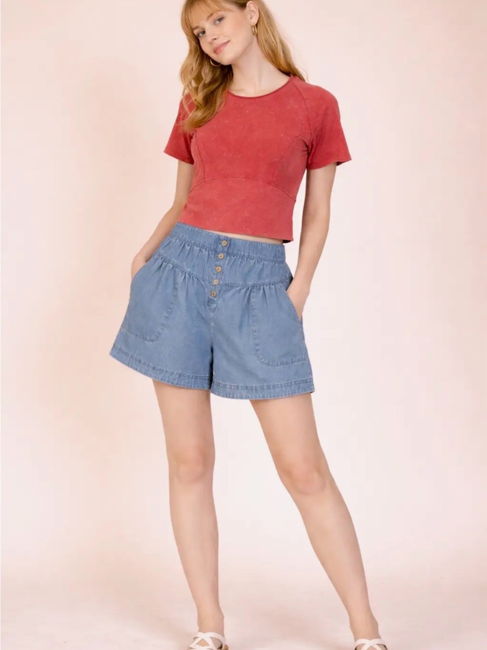 Very J Washed Rose Short Sleeve Crop Tee - Picture 2 of 3